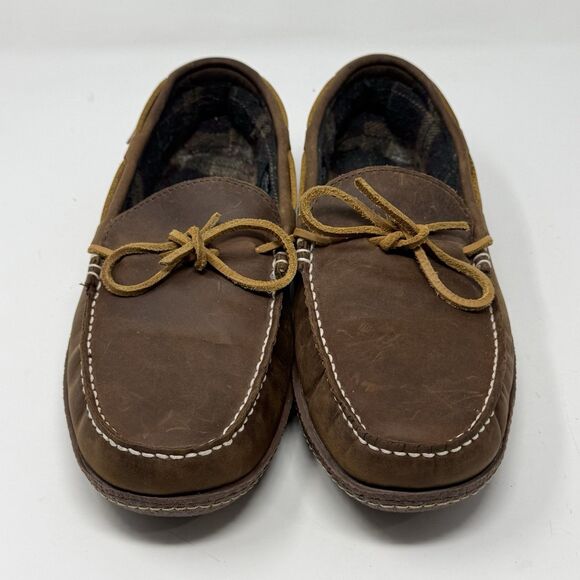 LL Bean Slippers Mens 11 M Brown Leather Flannel Lined Comfort Indoor Outdoor main image 4